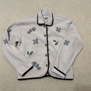Talbots Beige Embroidered Fleece Jacket Medium